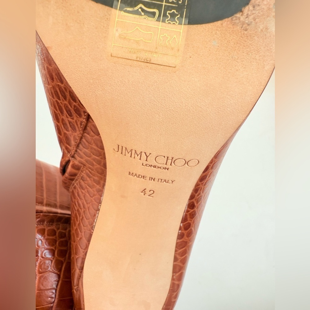Jimmy Choo Brown Croc Embossed Leather Minori Ankle Length JC logo Boots EU 42 - Picture 11 of 12
